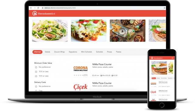 Voorbeeld van online bestelplatform op meerdere apparaten